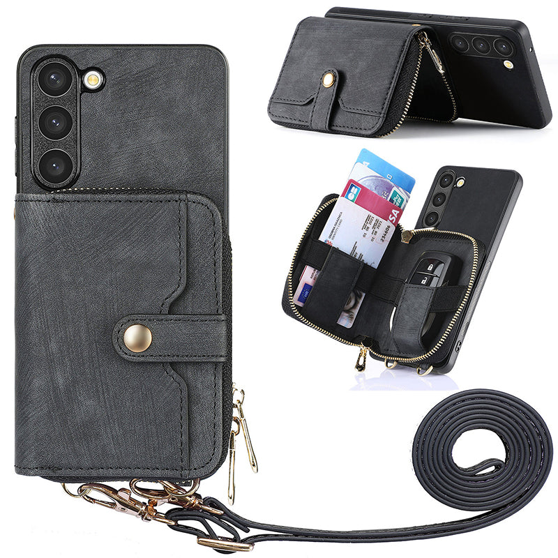 For Samsung Galaxy S23 Zipper Wallet Kickstand Phone Case PU Leather PC TPU Cover with Lanyard For Samsung Galaxy S23 Zipper Wallet Kickstand Phone Case PU Leather PC TPU Cover with Lanyard